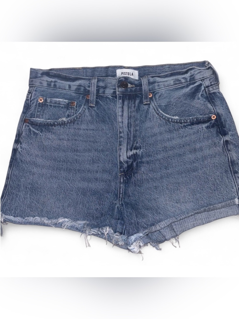 PISTOLA High Waist Cut Off Jean Shorts Women’s Sz 28/6 Raw Hem Denim Summer